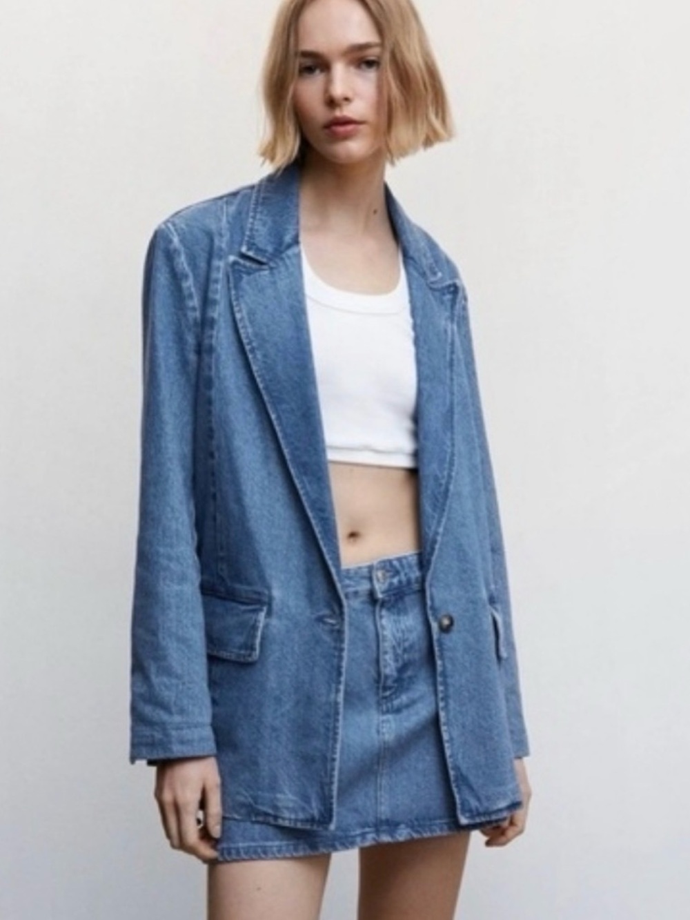 Mango Light Blue Denim Blazer
